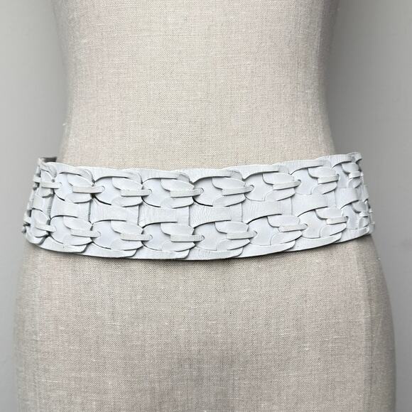 Nicole Farhi Woven Leather Belt White Wood Buckle Boho Made in Italy Size S main image 8